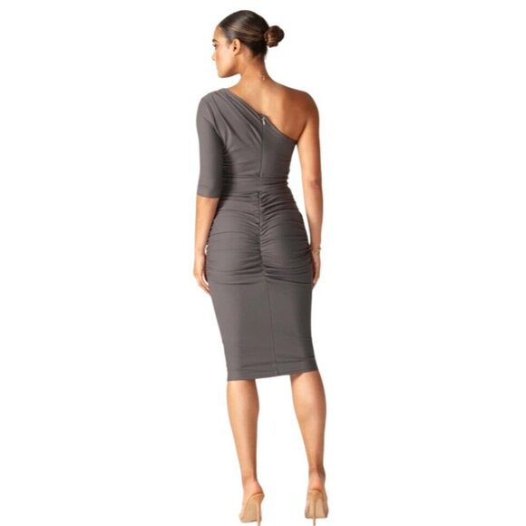 Women's - Alieva Gray Ruched Bodycon Dress, Size Large - Picture 2 of 10
